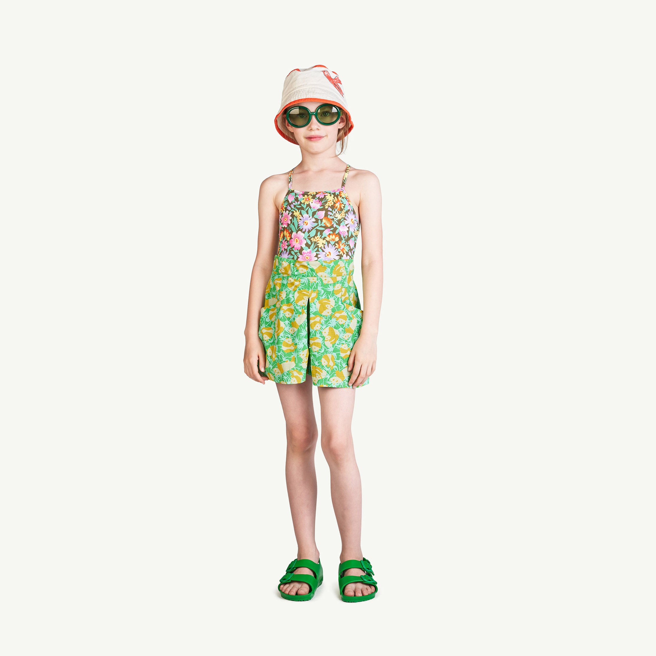 Girls Green Panda Cotton Shorts