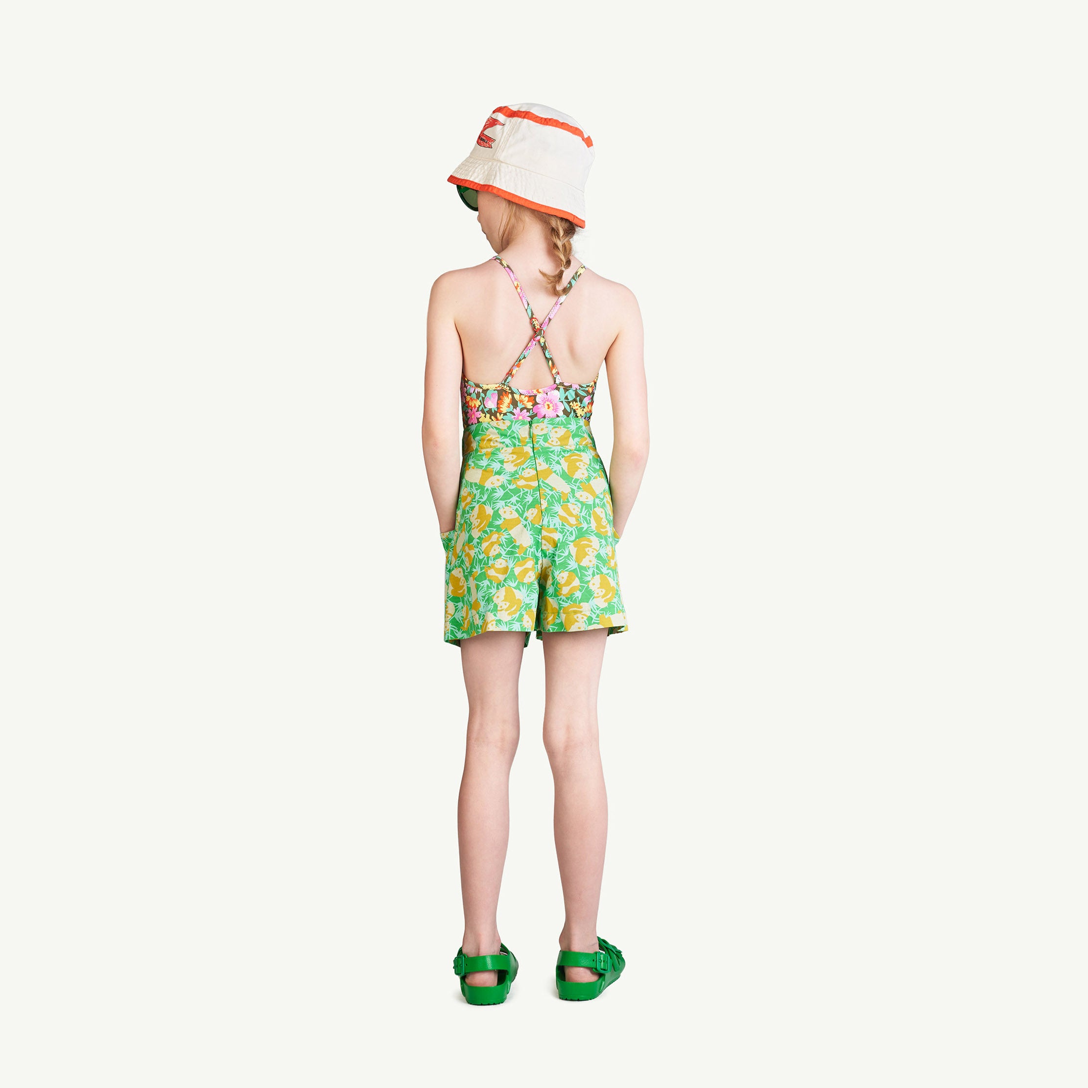 Girls Green Panda Cotton Shorts