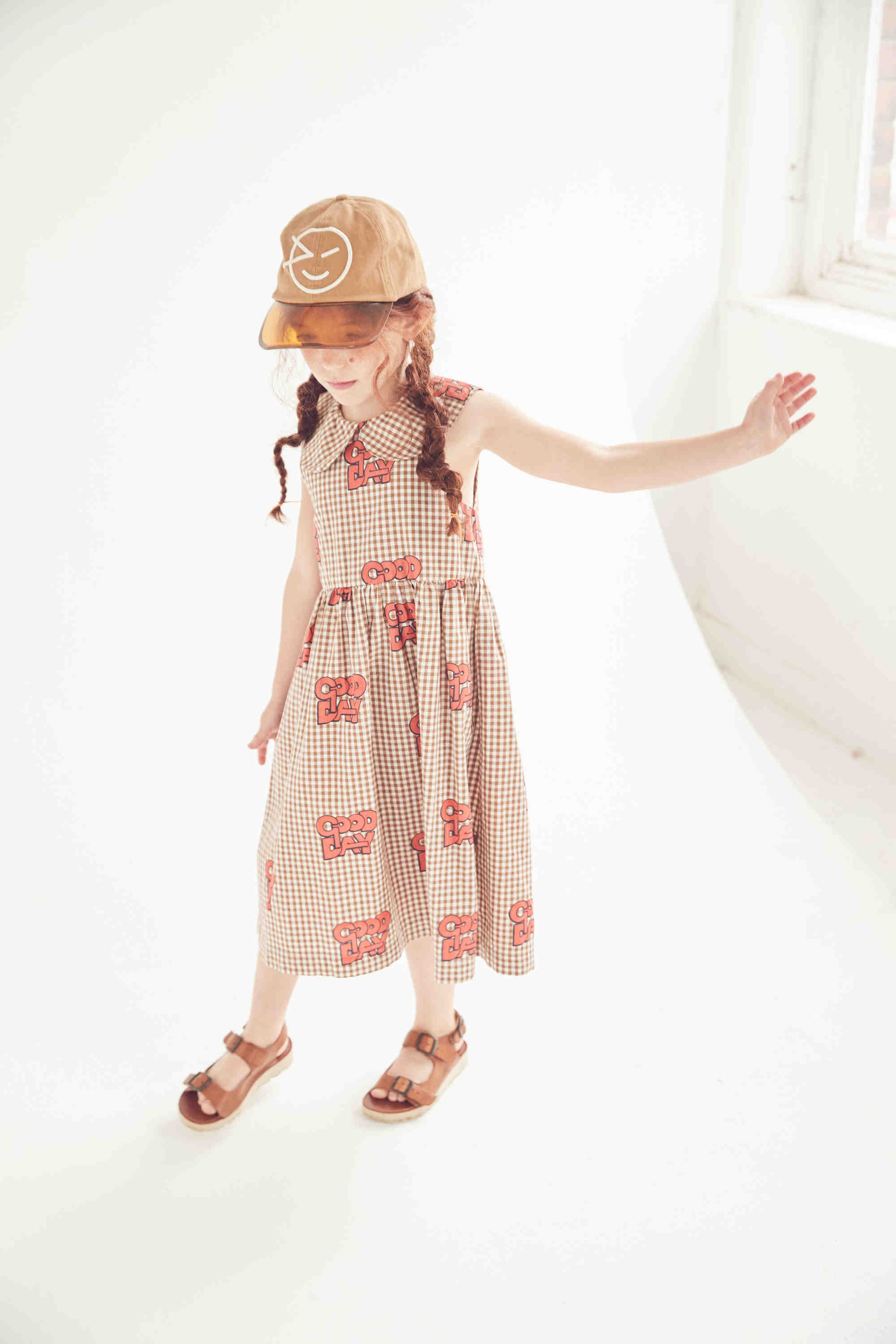 Girls Caramel Check Cotton Dress