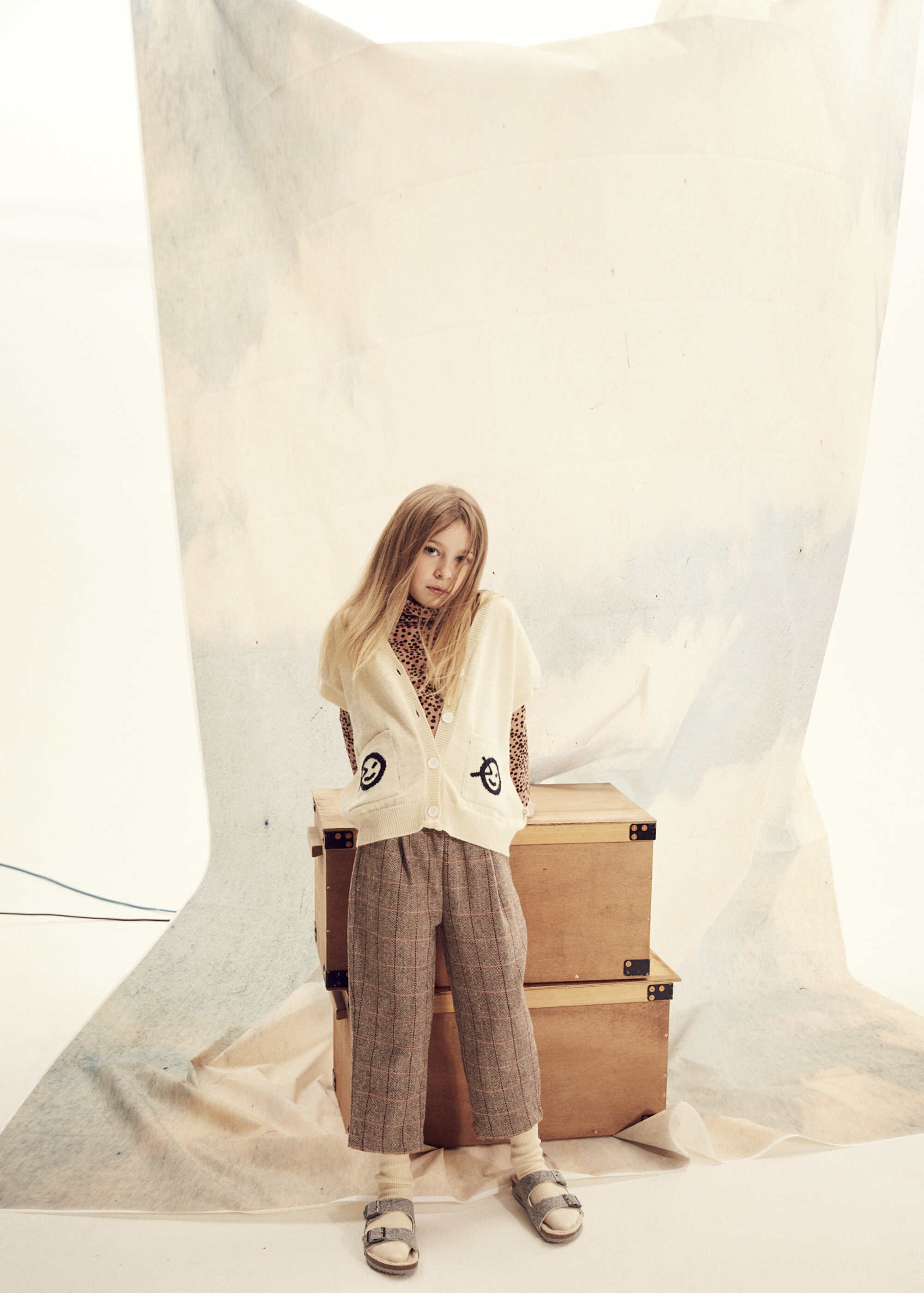 Boys & Girls Beige Check Trousers