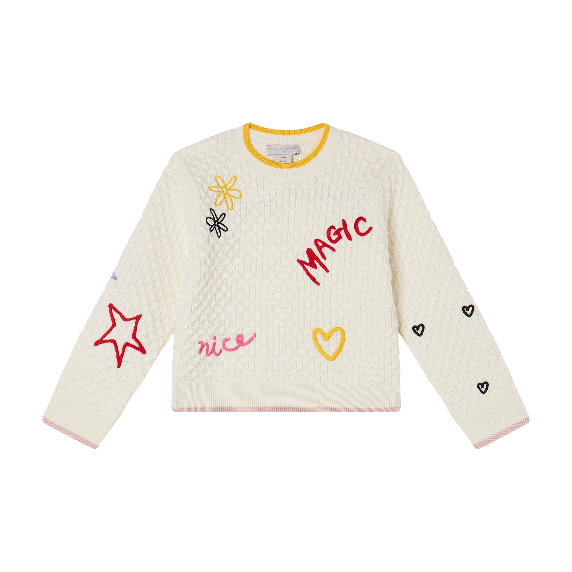 Girls White Embroidered Sweater