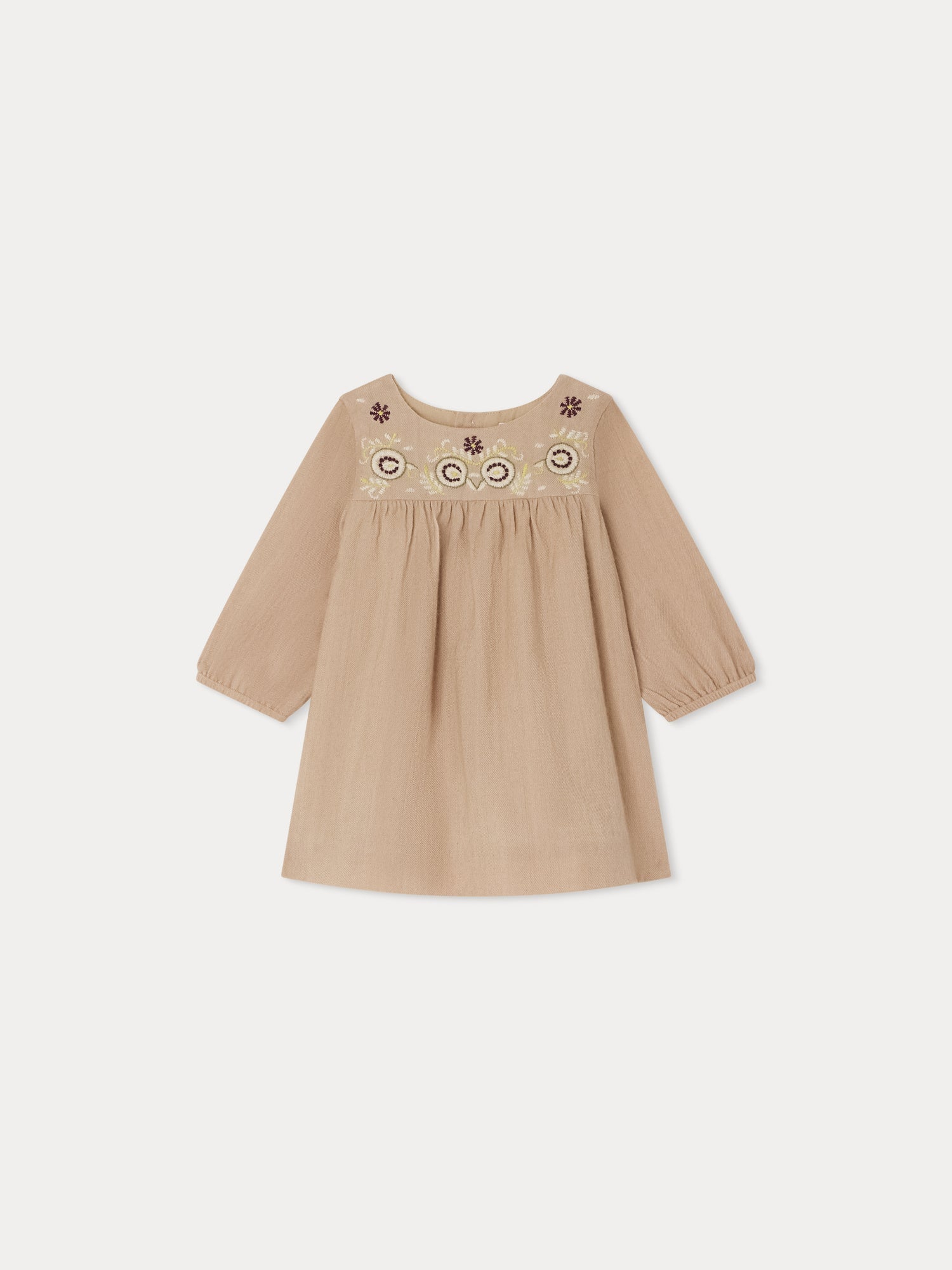 Baby Girls Beige Embroidered Wool Dress