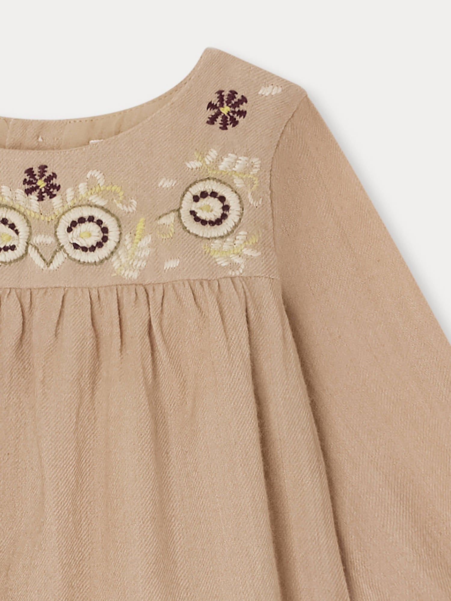 Baby Girls Beige Embroidered Wool Dress