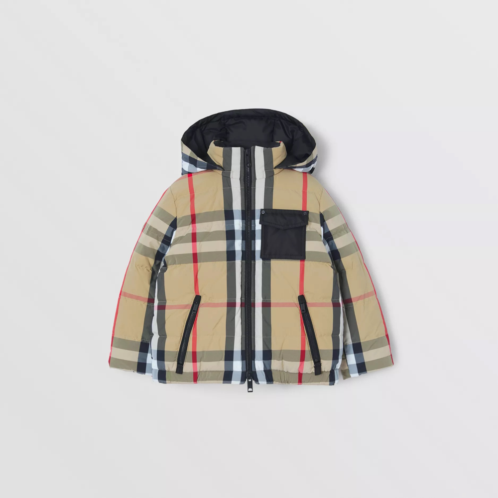 Boys & Girls Beige Check Padded Down Jacket