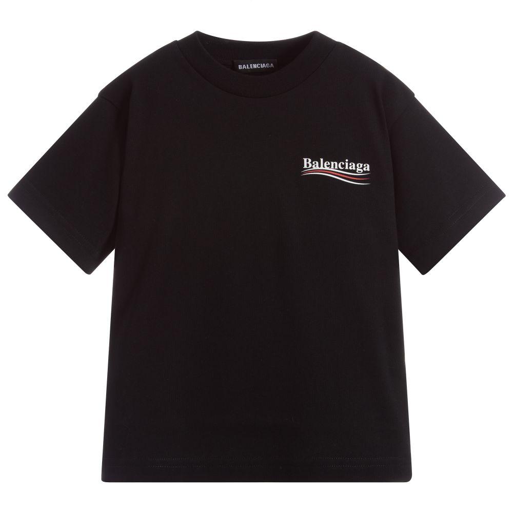 Boys & Girls Black Logo Cotton T-Shirt