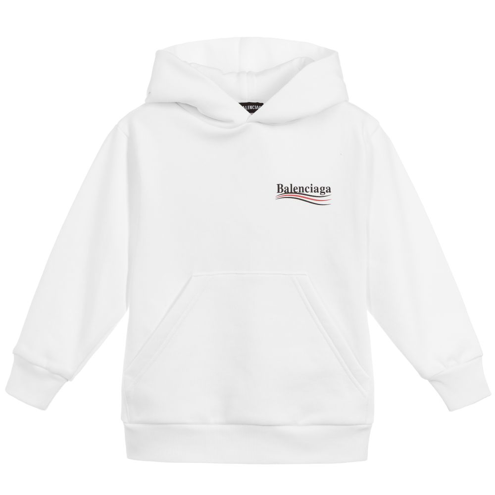 Boys & Girls White Logo Cotton Hoodie