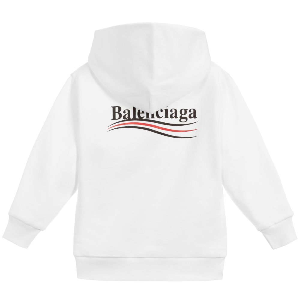 Boys & Girls White Logo Cotton Hoodie