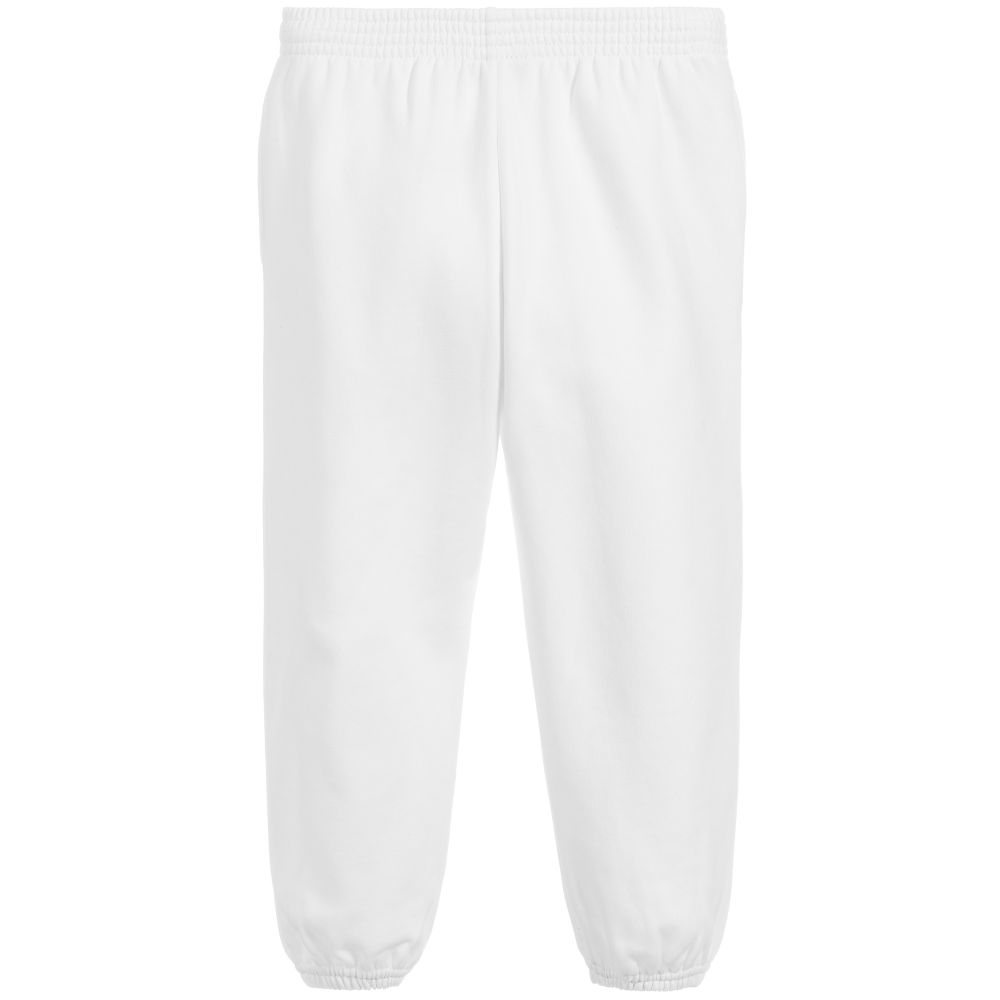 Boys & Girls White Logo Cotton Jogging Pants