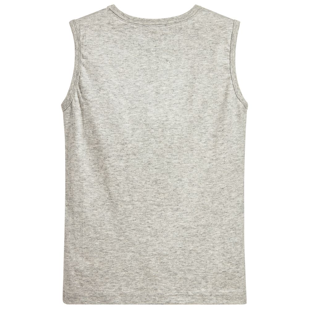 Boys Light Grey Logo Printed Tank Top