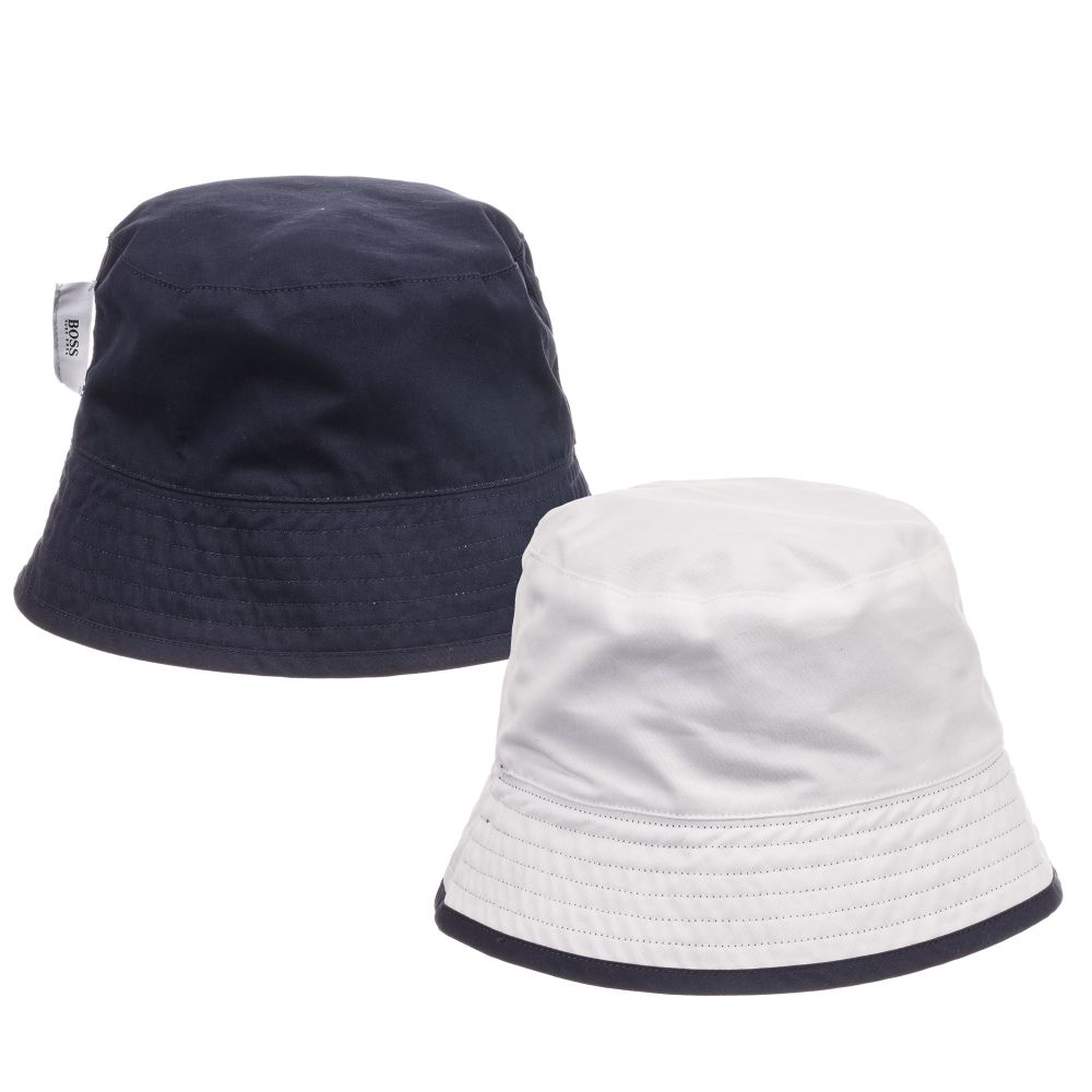 Boys Marine White Cotton Bob Reversible Twill Hat