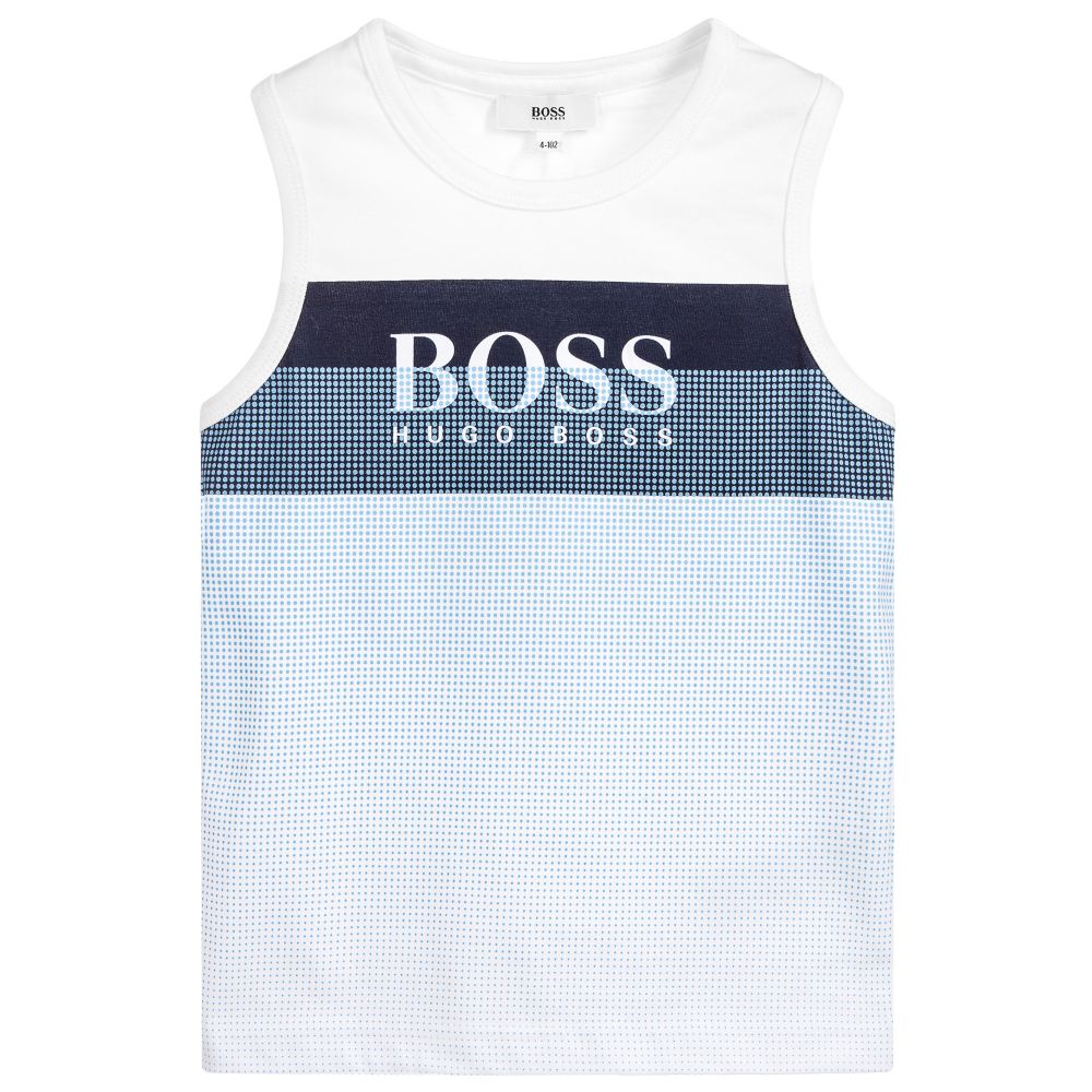 Boys White Logo Printed Tank Top