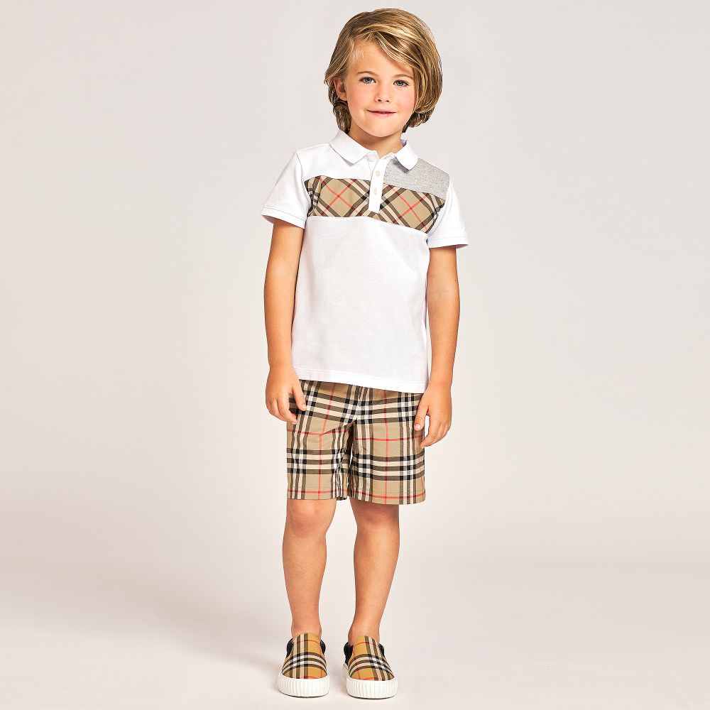 Boys Beige Check Cotton Shorts