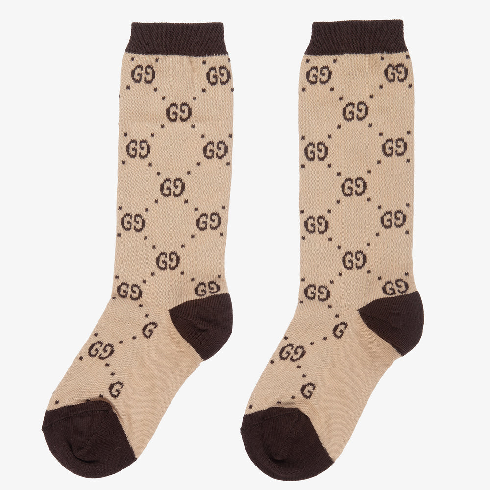 Boys & Girls Beige Logo Cotton Socks