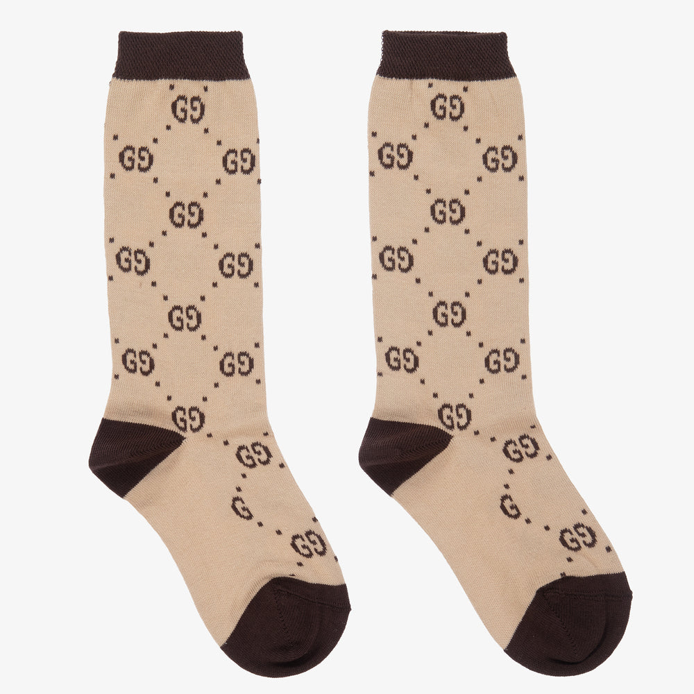 Boys & Girls Beige Logo Cotton Socks