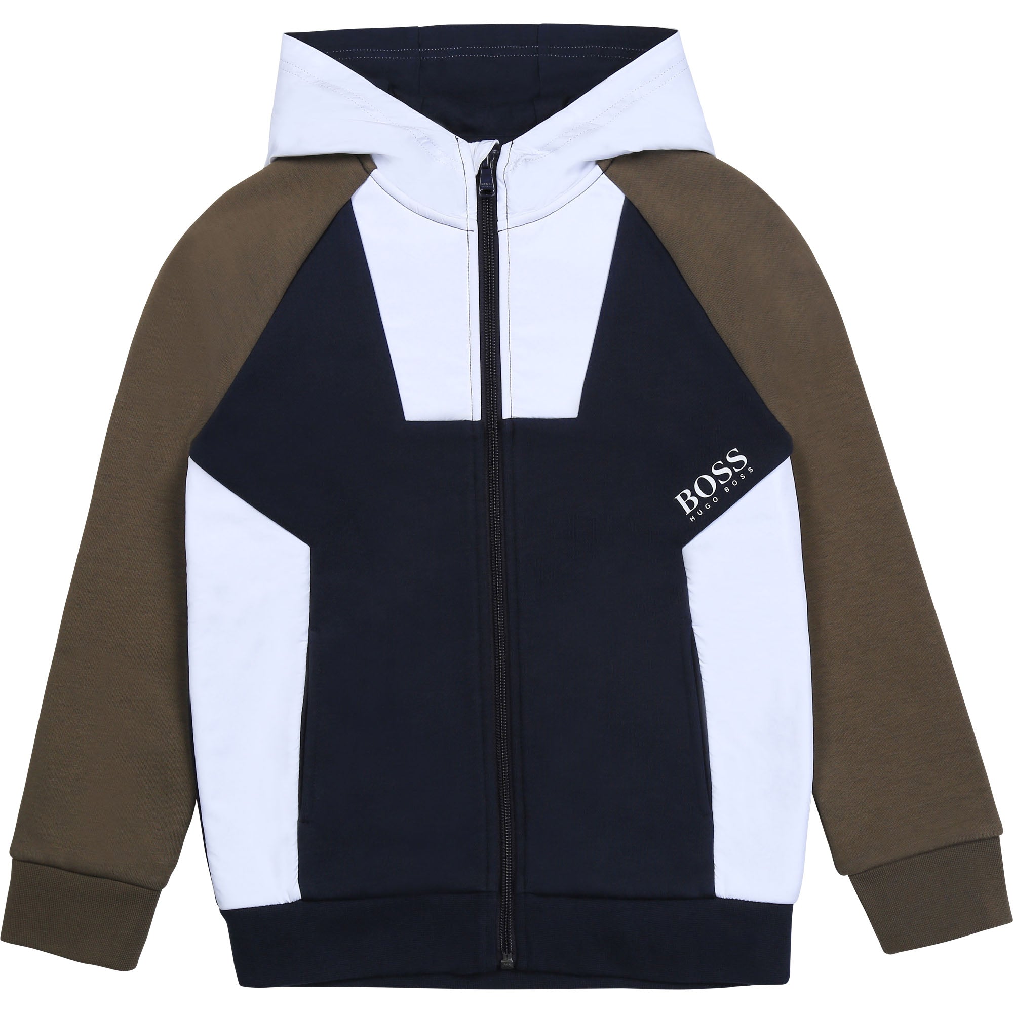 Boys Khaki Hooded Zip-Up Top