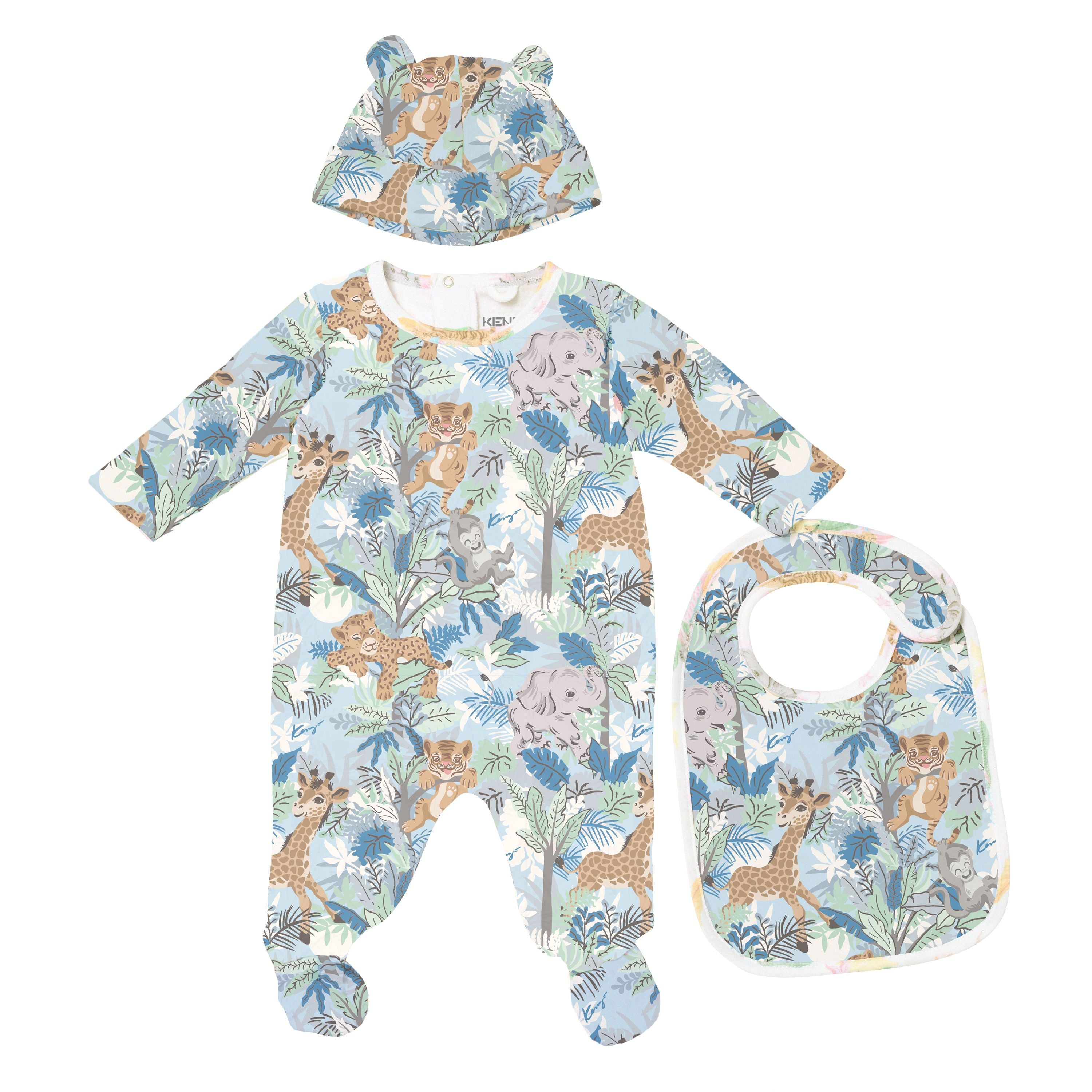 Baby Boys Blue Printed Babysuit Set