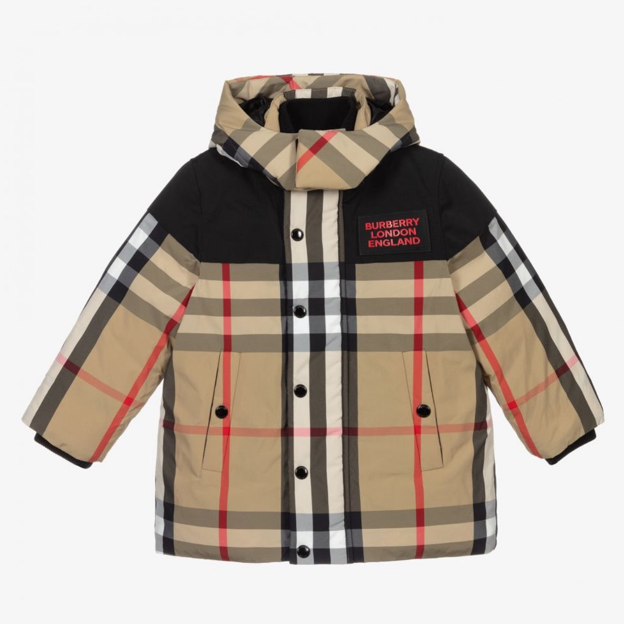 Boys Beige Check Padded Down Coat