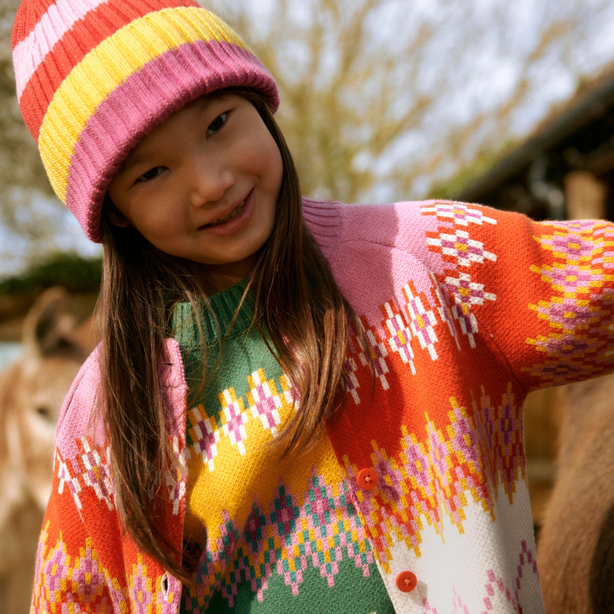 Girls Multicolor Stripes Hat