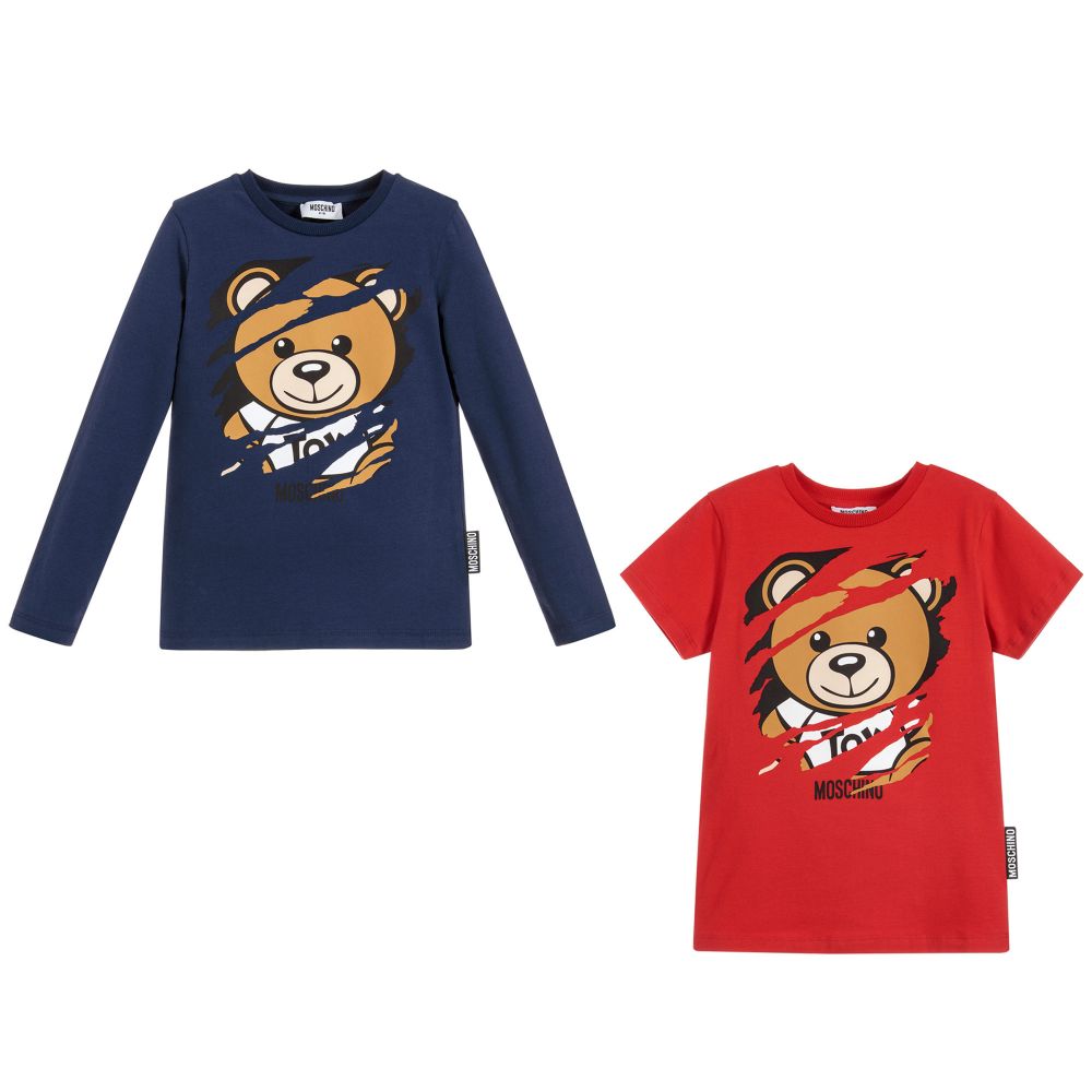 Boys & Girls Poppy Red & Navy Blue Cotton T-shirt