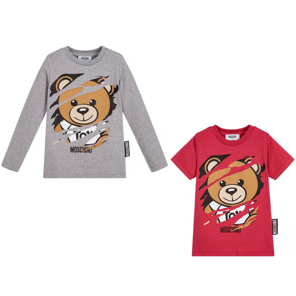 Boys & Girls Red Grey Cotton T-shirt Sets