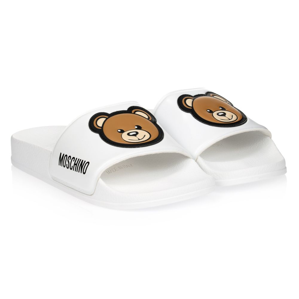 Boys & Girls White Patch Teddy Slides