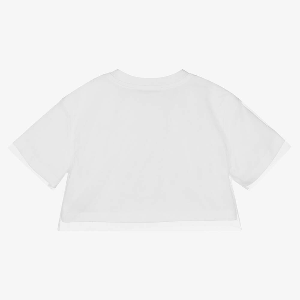 Girls White Logo Cotton T-Shirt