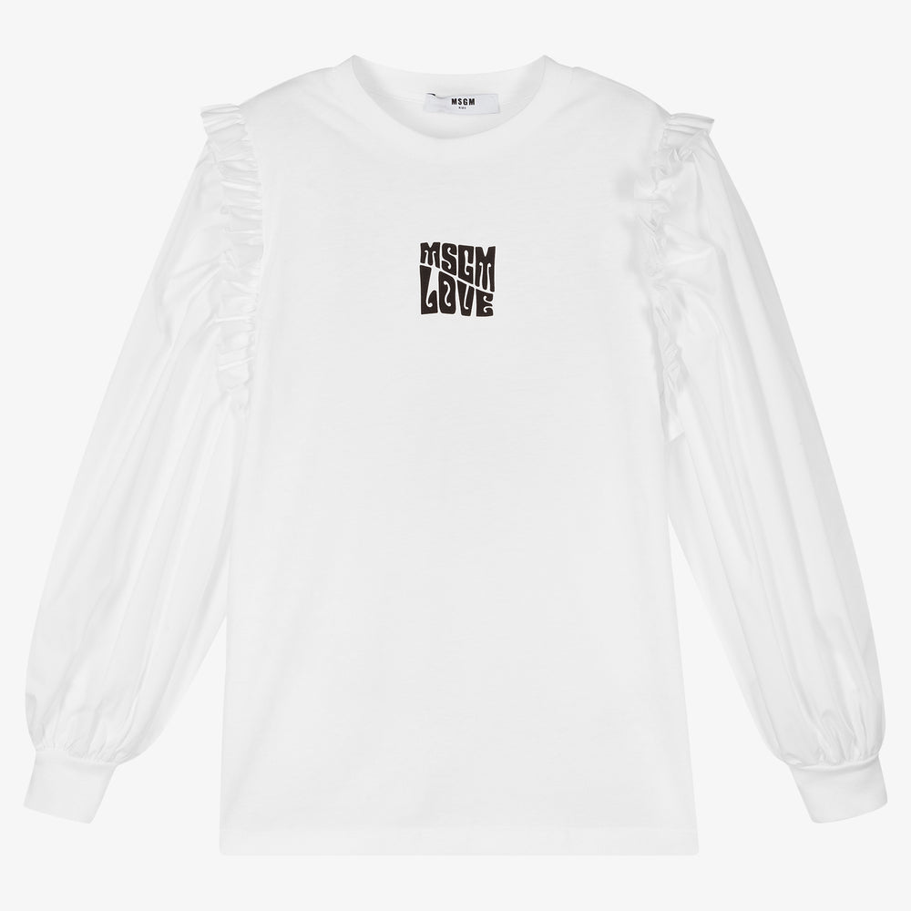 Girls White Logo Cotton T-Shirt